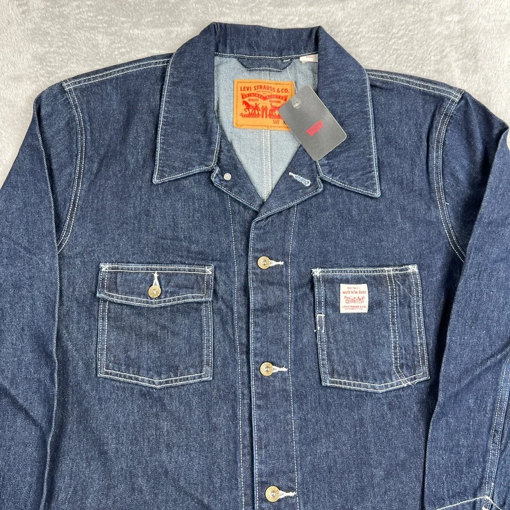 Levi's Chore Coat Jacket XL Dark Wash Blue Denim Mens Workwear Utility 00388 - Picture 2 of 10